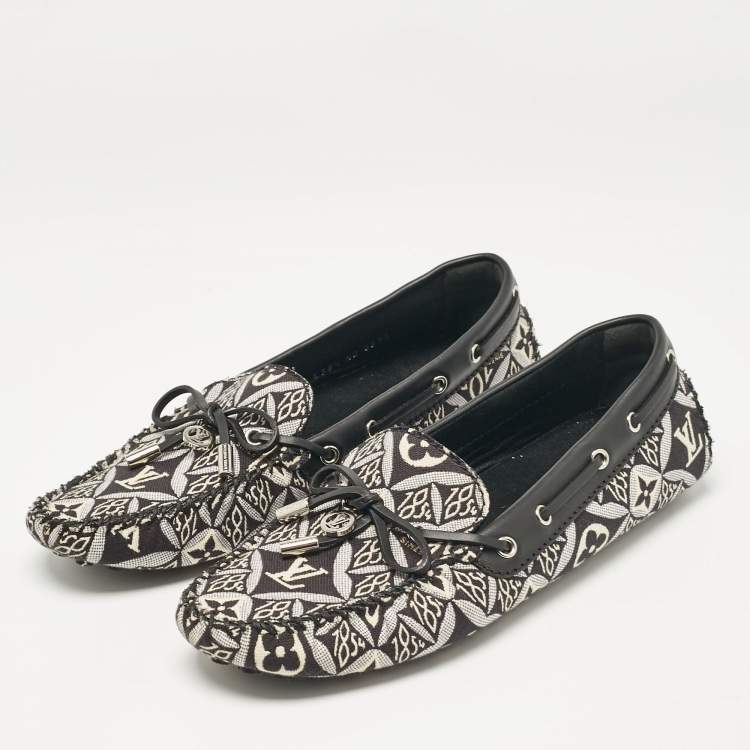 Pre Owned Louis Vuitton Black/White Canvas and Leather Gloria Loafers Size 38.5