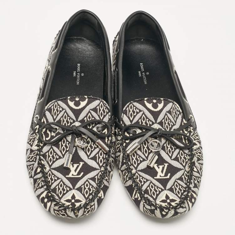 Pre Owned Louis Vuitton Black/White Canvas and Leather Gloria Loafers Size 38.5