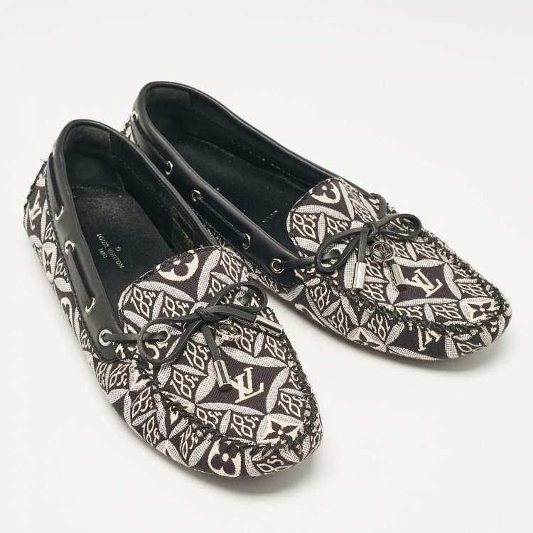 Pre Owned Louis Vuitton Black/White Canvas and Leather Gloria Loafers Size 38.5