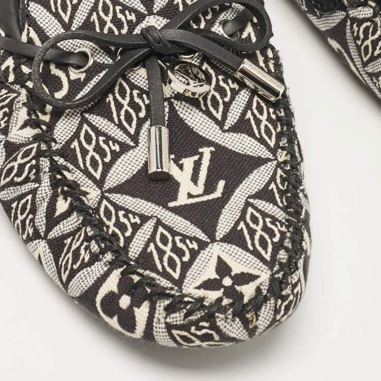 Pre Owned Louis Vuitton Black/White Canvas and Leather Gloria Loafers Size 38.5