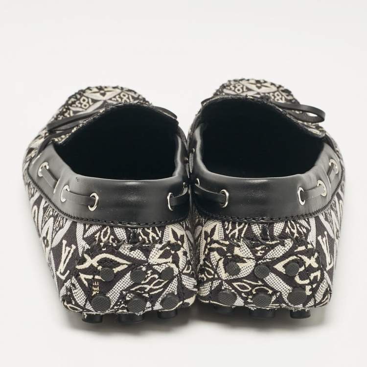 Pre Owned Louis Vuitton Black/White Canvas and Leather Gloria Loafers Size 38.5