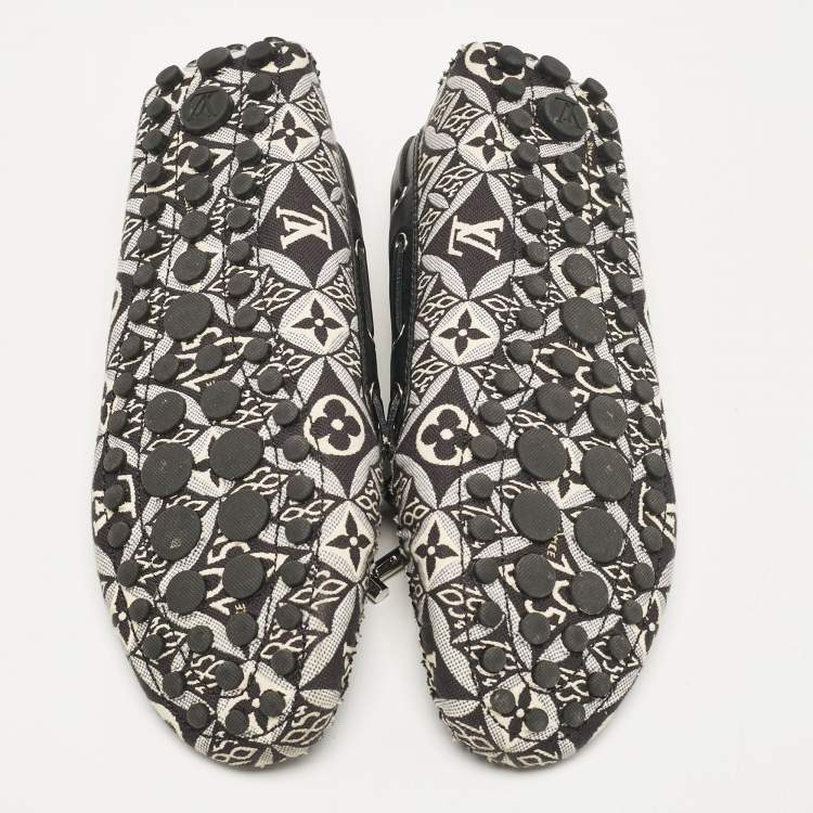 Pre Owned Louis Vuitton Black/White Canvas and Leather Gloria Loafers Size 38.5