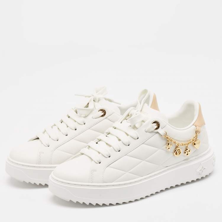 Pre Owned Louis Vuitton White/Peach Leather Time Out Sneakers Size 38