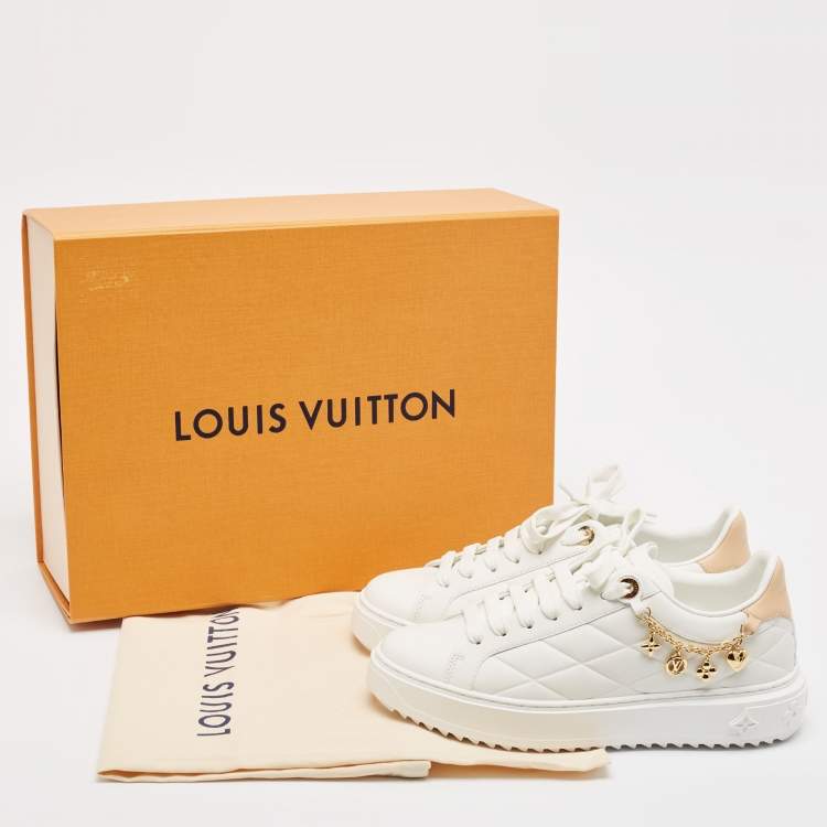 Pre Owned Louis Vuitton White/Peach Leather Time Out Sneakers Size 38
