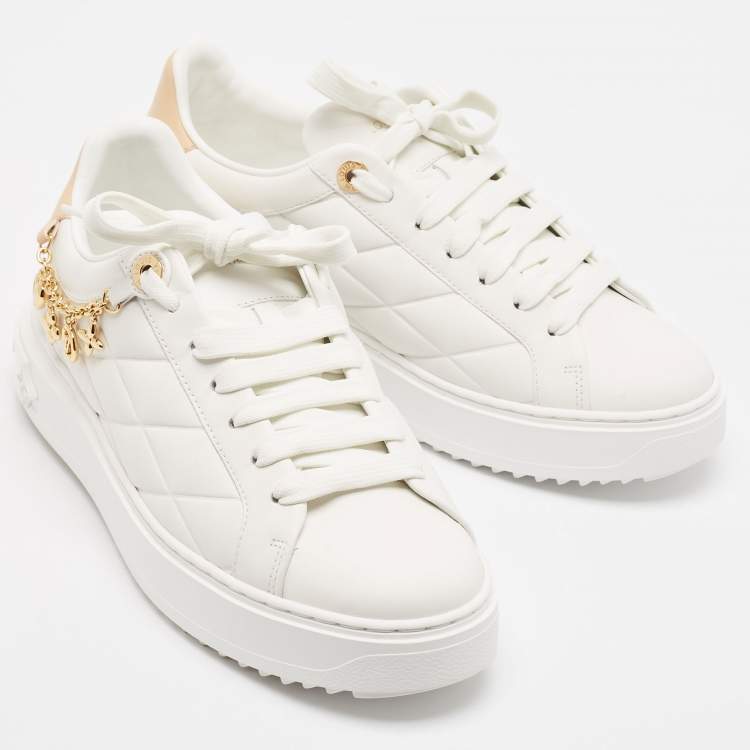 Pre Owned Louis Vuitton White/Peach Leather Time Out Sneakers Size 38