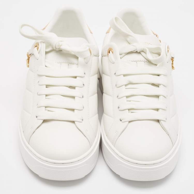 Pre Owned Louis Vuitton White/Peach Leather Time Out Sneakers Size 38