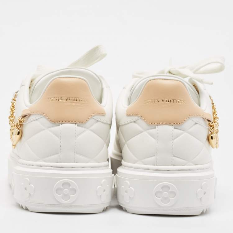 Pre Owned Louis Vuitton White/Peach Leather Time Out Sneakers Size 38