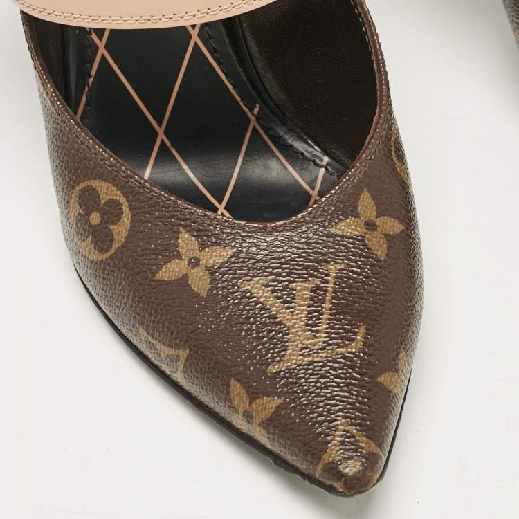Pre Owned Louis Vuitton Brown Monogram Canvas and Leather Pointed Toe Pumps Size 38