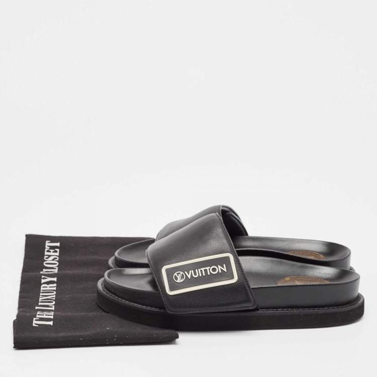 مملوكة مسبقًا Louis Vuitton Black Leather Sunset Slide Sandals Size 37