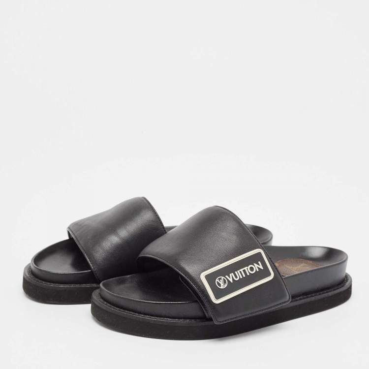 مملوكة مسبقًا Louis Vuitton Black Leather Sunset Slide Sandals Size 37