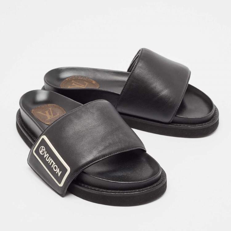 مملوكة مسبقًا Louis Vuitton Black Leather Sunset Slide Sandals Size 37