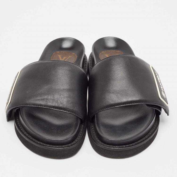 مملوكة مسبقًا Louis Vuitton Black Leather Sunset Slide Sandals Size 37