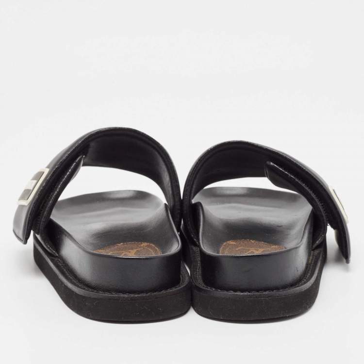 مملوكة مسبقًا Louis Vuitton Black Leather Sunset Slide Sandals Size 37
