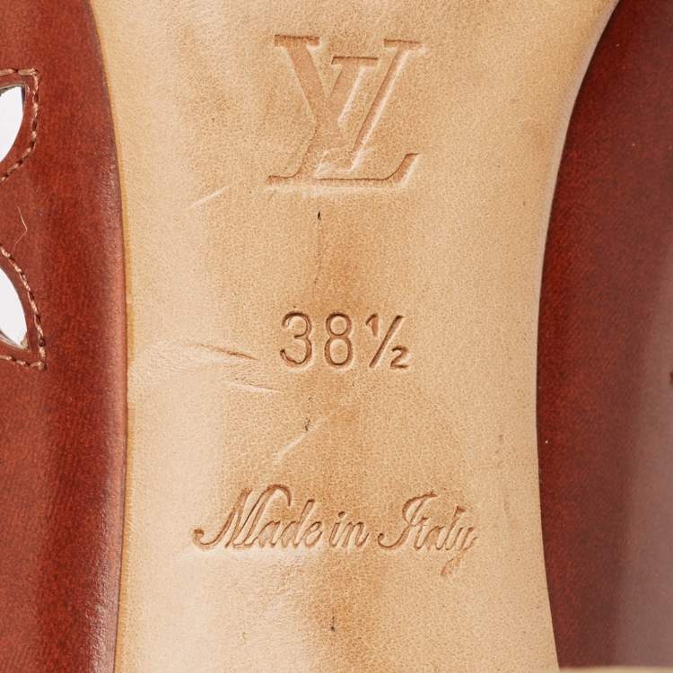 Pre Owned Louis Vuitton Brown Leather Cutout Peep Toe Pumps Size 38.5