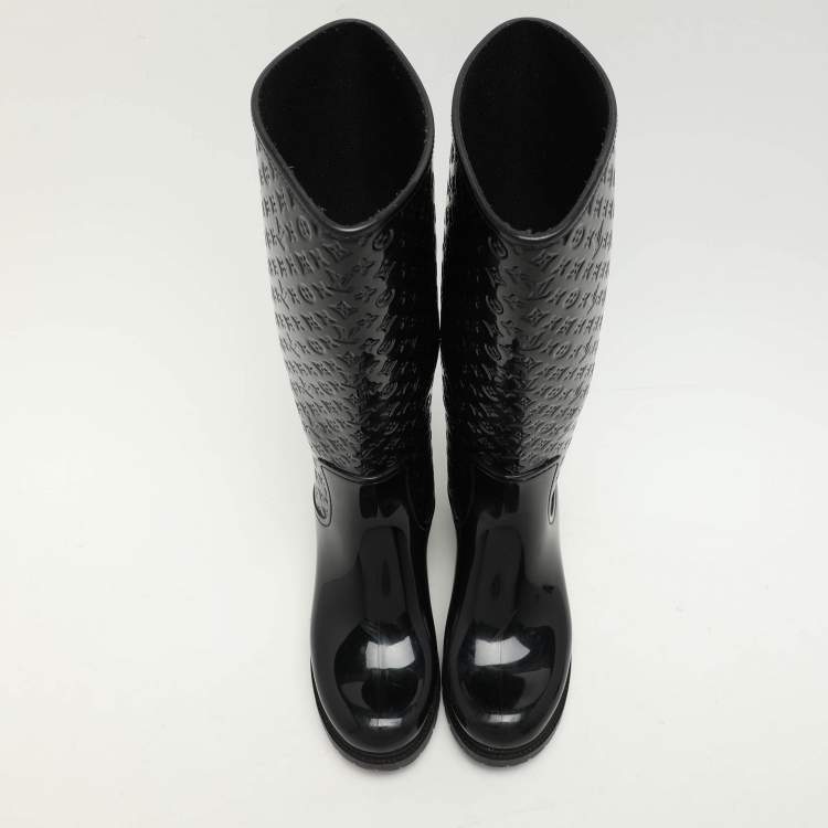 Pre Owned Louis Vuitton Black Monogram Rubber Rain Boots Size 39
