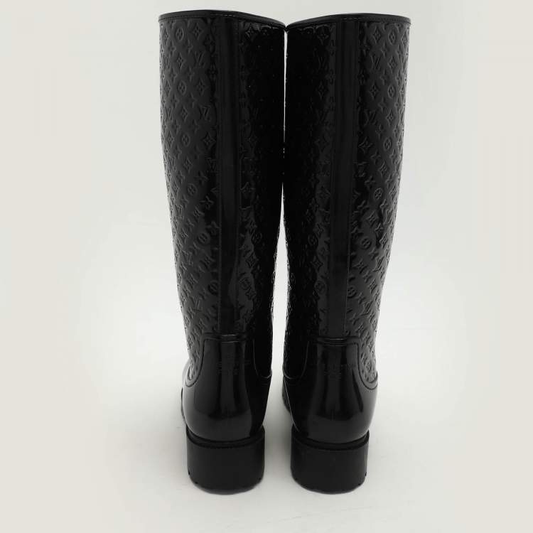 Pre Owned Louis Vuitton Black Monogram Rubber Rain Boots Size 39