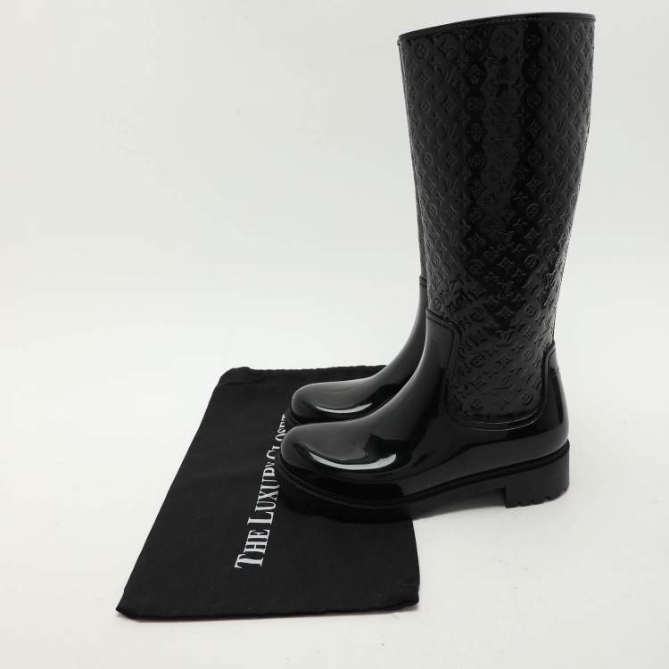 Pre Owned Louis Vuitton Black Monogram Rubber Rain Boots Size 39
