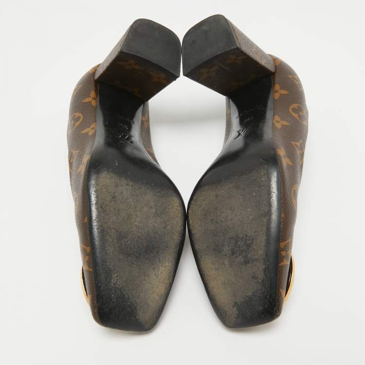 Pre Owned Louis Vuitton Brown Canvas Madeleine Block Heel Pumps Size 36.5
