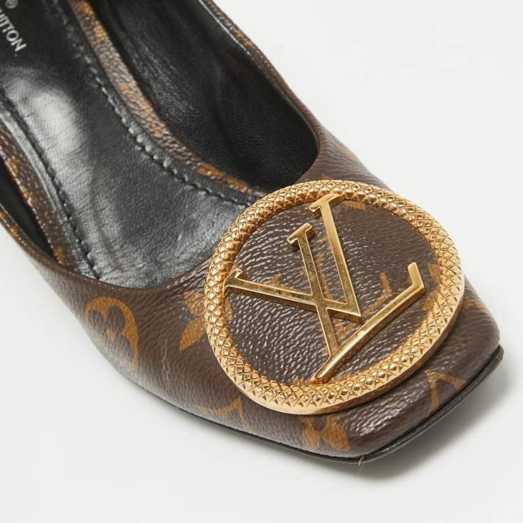 Pre Owned Louis Vuitton Brown Canvas Madeleine Block Heel Pumps Size 36.5