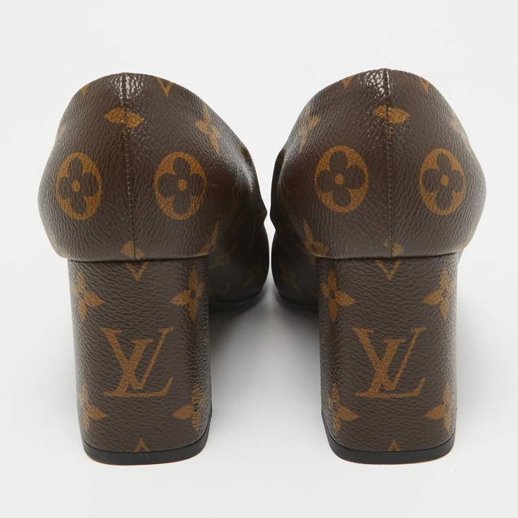 Pre Owned Louis Vuitton Brown Canvas Madeleine Block Heel Pumps Size 36.5