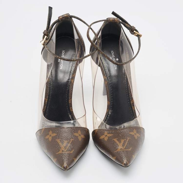 Pre Owned Louis Vuitton Transparent/Brown Monogram Canvas and PVC Chérie Pumps Size 39