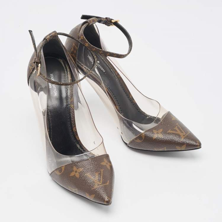 Pre Owned Louis Vuitton Transparent/Brown Monogram Canvas and PVC Chérie Pumps Size 39