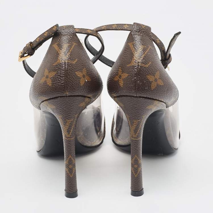 Pre Owned Louis Vuitton Transparent/Brown Monogram Canvas and PVC Chérie Pumps Size 39