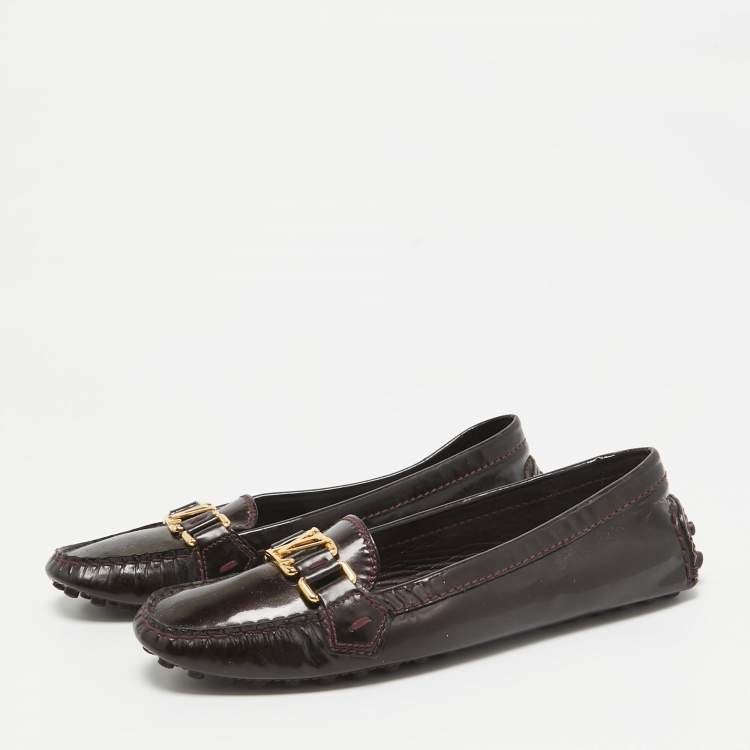 Pre Owned Louis Vuitton Burgundy Patent Leather Oxford Loafers Size 38