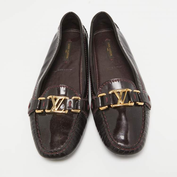 Pre Owned Louis Vuitton Burgundy Patent Leather Oxford Loafers Size 38