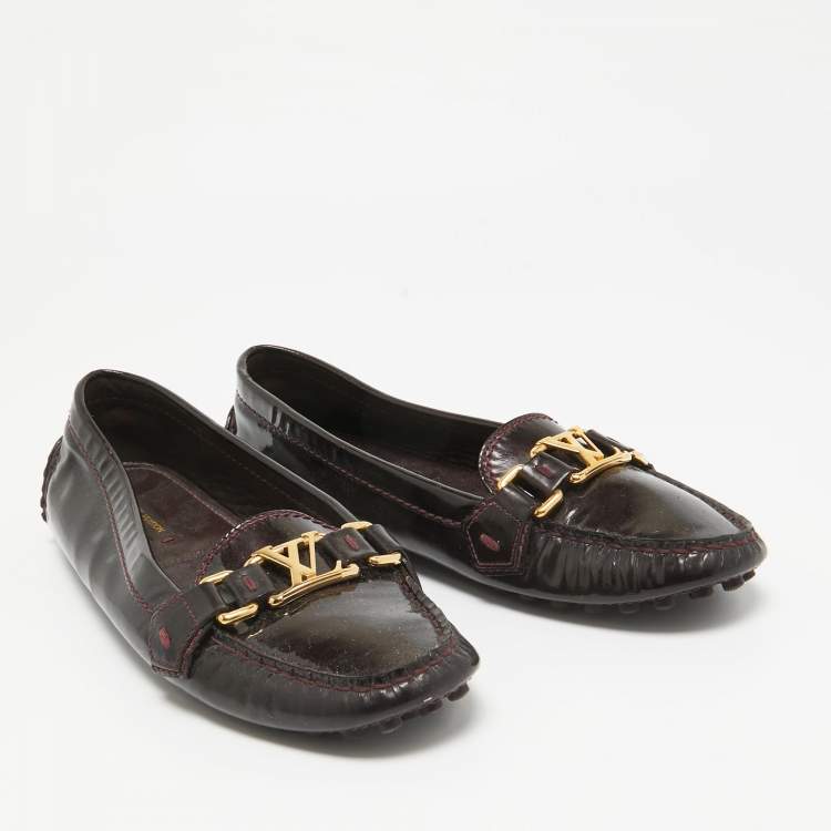 Pre Owned Louis Vuitton Burgundy Patent Leather Oxford Loafers Size 38