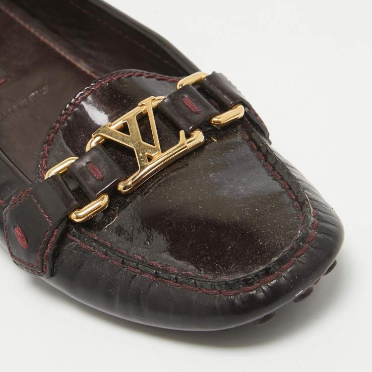 Pre Owned Louis Vuitton Burgundy Patent Leather Oxford Loafers Size 38