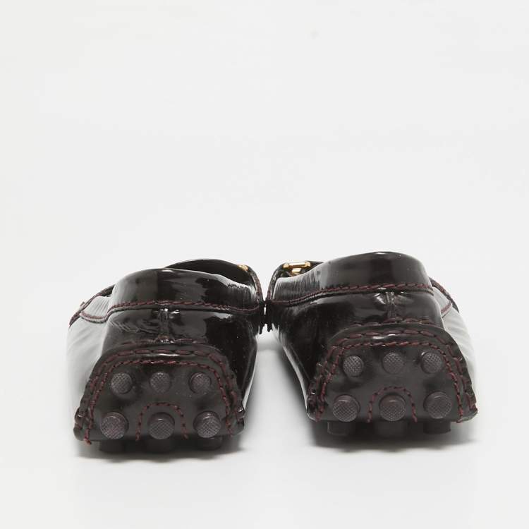 Pre Owned Louis Vuitton Burgundy Patent Leather Oxford Loafers Size 38