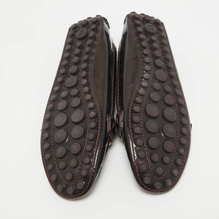 Pre Owned Louis Vuitton Burgundy Patent Leather Oxford Loafers Size 38