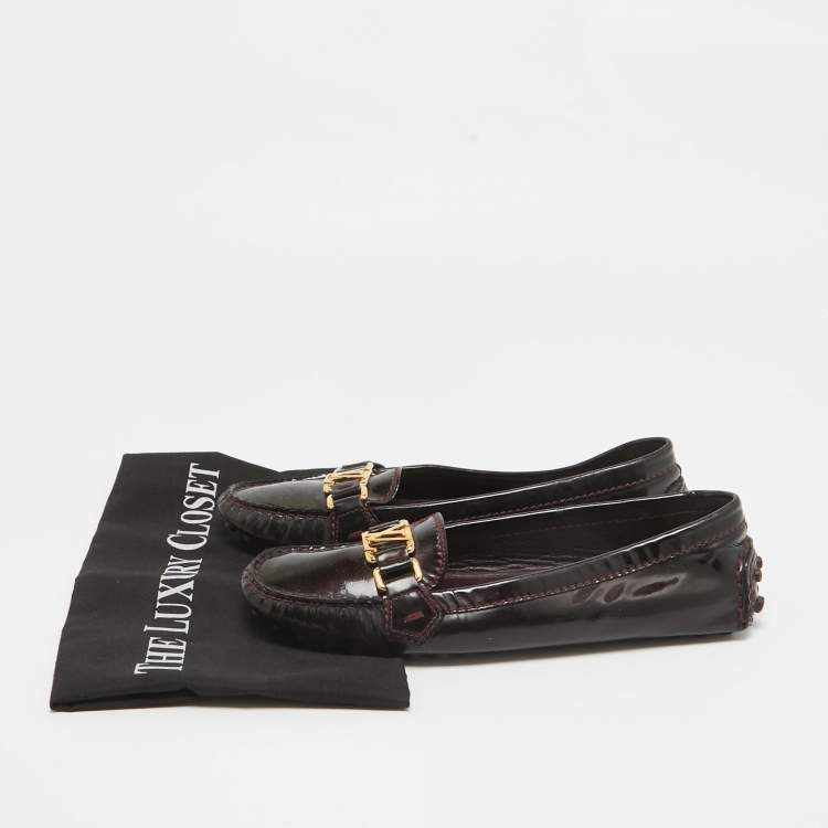 Pre Owned Louis Vuitton Burgundy Patent Leather Oxford Loafers Size 38