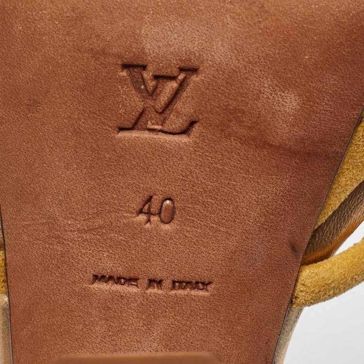 Pre Owned Louis Vuitton Yellow Suede Cleo Pompeii Platform Ankle Strap Sandals Size 40