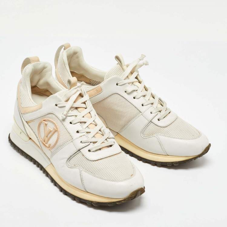 Pre Owned Louis Vuitton White Leather and Mesh Run Away Sneakers Size 37
