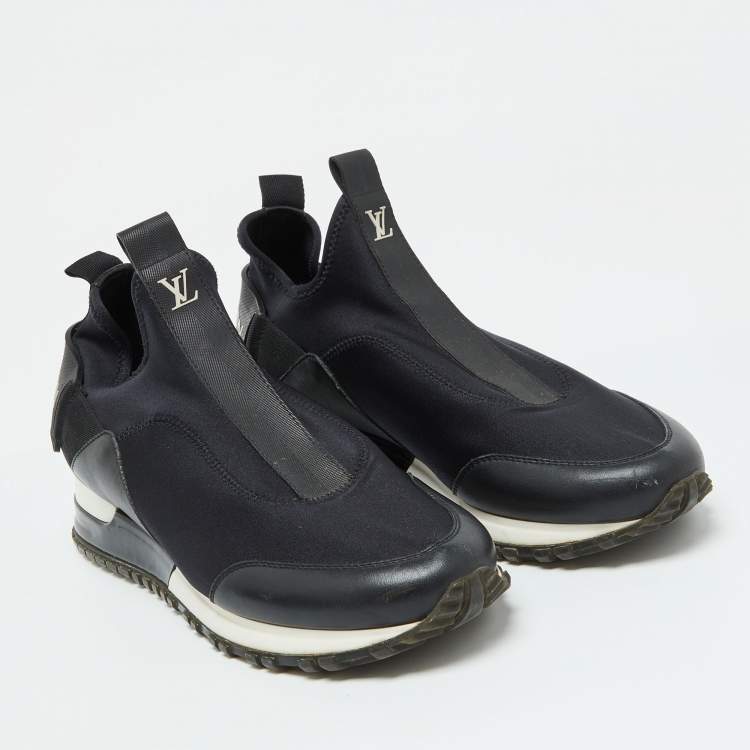 Pre Owned Louis Vuitton Black Neoprene and Leather Run Away Slip On Sneakers Size 38