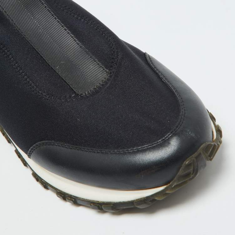 Pre Owned Louis Vuitton Black Neoprene and Leather Run Away Slip On Sneakers Size 38