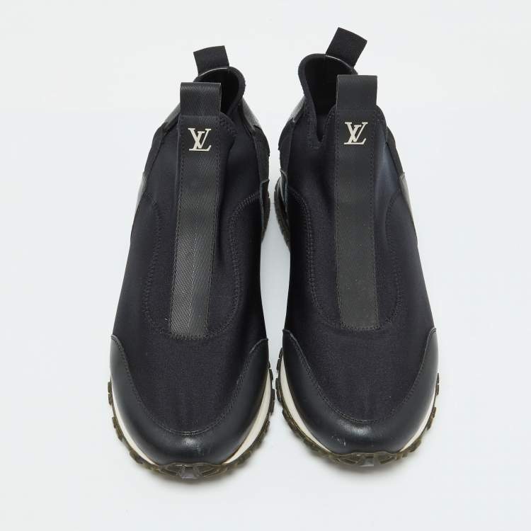 Pre Owned Louis Vuitton Black Neoprene and Leather Run Away Slip On Sneakers Size 38