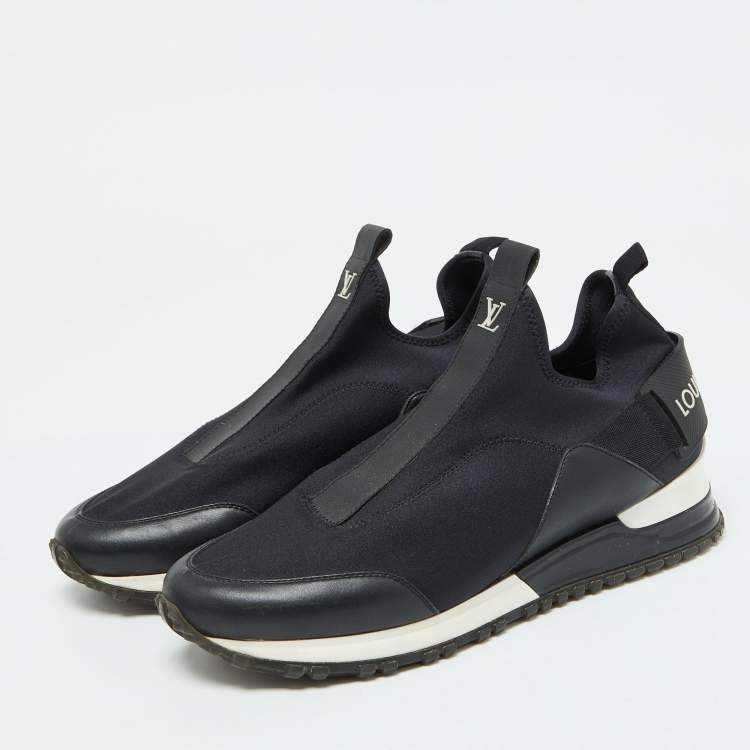 Pre Owned Louis Vuitton Black Neoprene and Leather Run Away Slip On Sneakers Size 38