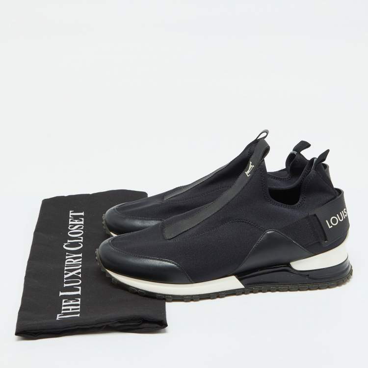 Pre Owned Louis Vuitton Black Neoprene and Leather Run Away Slip On Sneakers Size 38