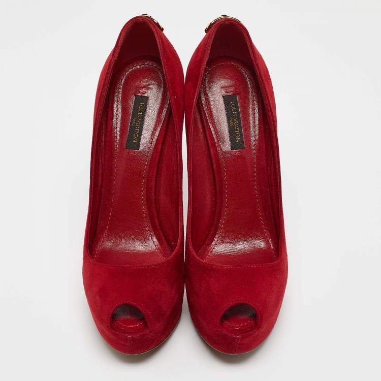 Pre Owned Louis Vuitton Red Suede Oh Really! Platform Pumps Size 38