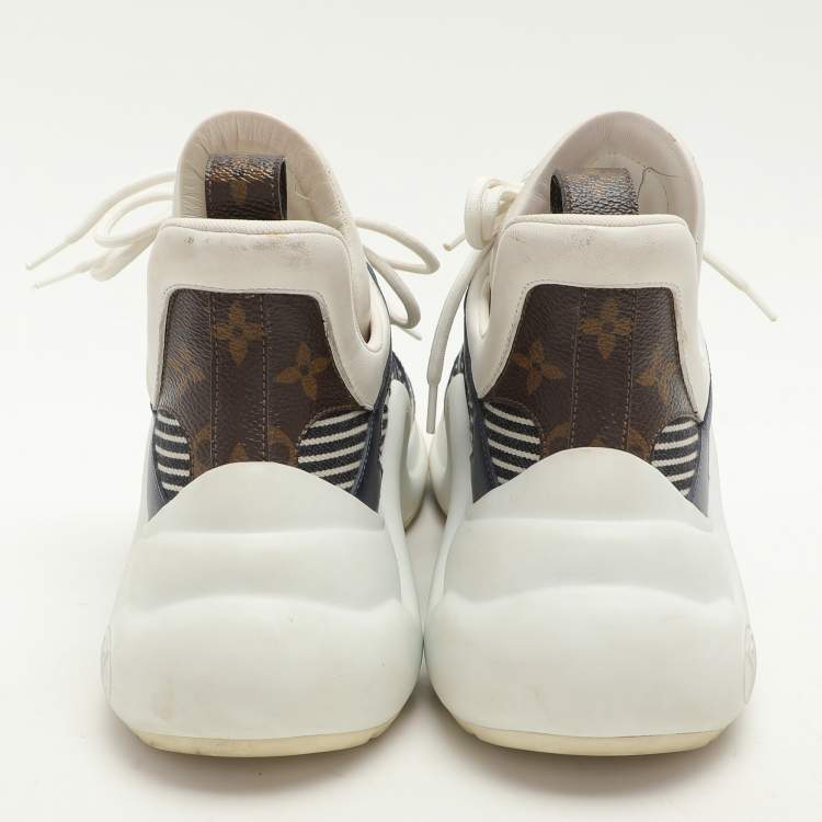 Pre Owned Louis Vuitton Blue Monogram Canvas and Fabric Archlight Low Top Sneakers Size 49