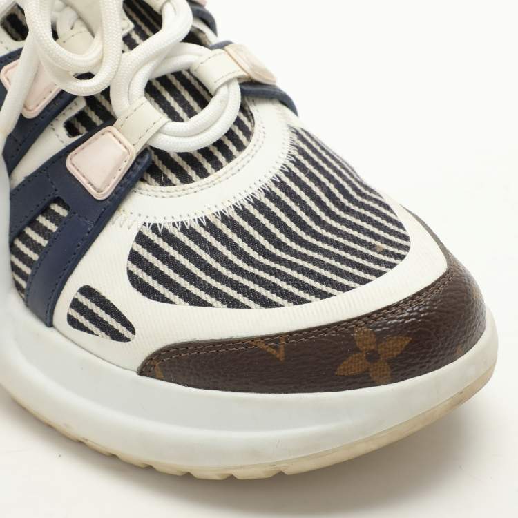 Pre Owned Louis Vuitton Blue Monogram Canvas and Fabric Archlight Low Top Sneakers Size 49