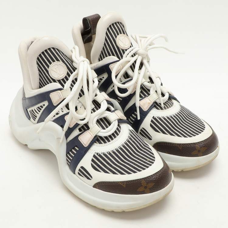 Pre Owned Louis Vuitton Blue Monogram Canvas and Fabric Archlight Low Top Sneakers Size 49