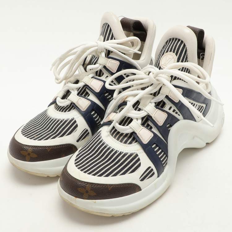 Pre Owned Louis Vuitton Blue Monogram Canvas and Fabric Archlight Low Top Sneakers Size 49
