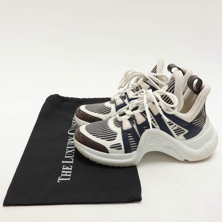 Pre Owned Louis Vuitton Blue Monogram Canvas and Fabric Archlight Low Top Sneakers Size 49