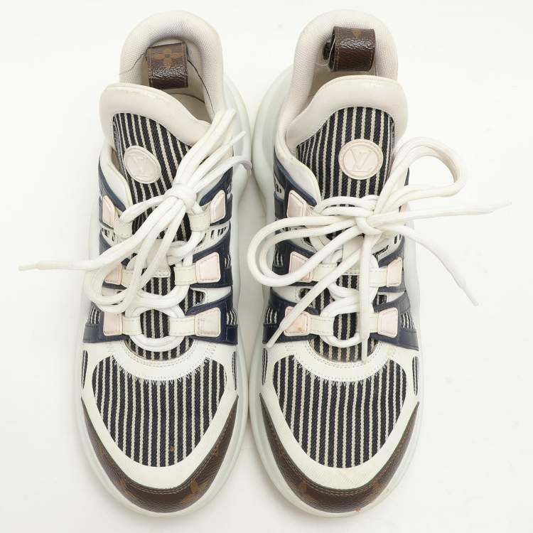 Pre Owned Louis Vuitton Blue Monogram Canvas and Fabric Archlight Low Top Sneakers Size 49