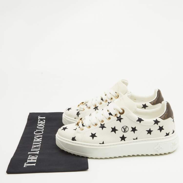Pre Owned Louis Vuitton White/Brown Canvas Time Out Lace Up Sneakers Size 37