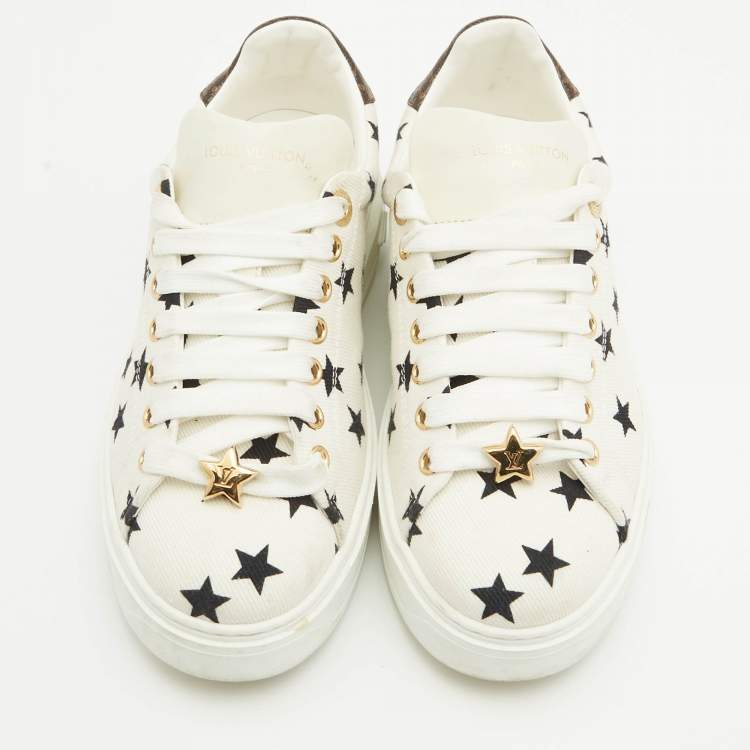 Pre Owned Louis Vuitton White/Brown Canvas Time Out Lace Up Sneakers Size 37